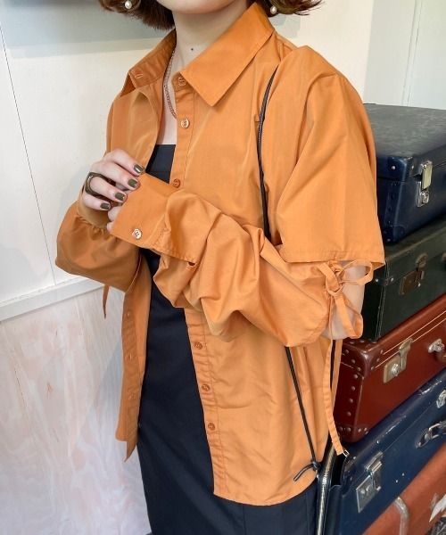 nemne store（ネンネストア）の「【低身長用サイズあり】袖取り外しカラーリボンシャツ（シャツ/ブラウス・レディース・オレンジ/グリーン/アイボリー・MEDIUM/SMALL）」の12枚目の写真