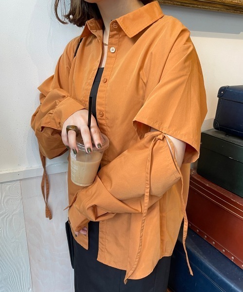 nemne store（ネンネストア）の「【低身長用サイズあり】袖取り外しカラーリボンシャツ（シャツ/ブラウス・レディース・オレンジ/グリーン/アイボリー・MEDIUM/SMALL）」の15枚目の写真