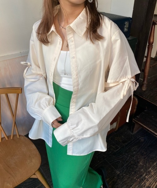 nemne store（ネンネストア）の「【低身長用サイズあり】袖取り外しカラーリボンシャツ（シャツ/ブラウス・レディース・オレンジ/グリーン/アイボリー・MEDIUM/SMALL）」の18枚目の写真