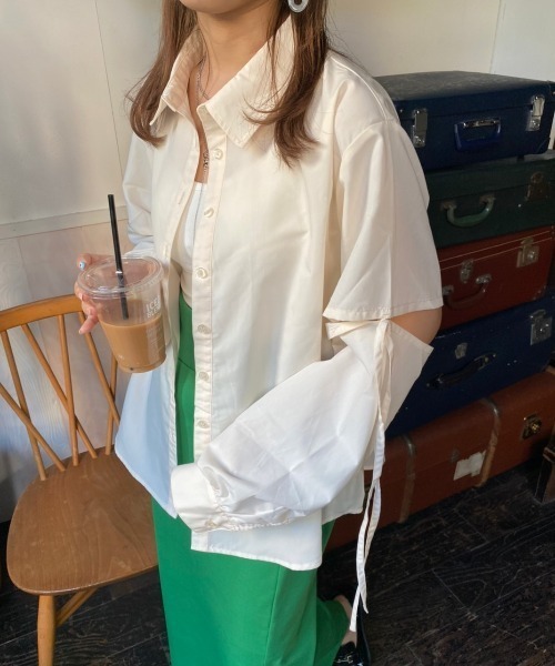 nemne store（ネンネストア）の「【低身長用サイズあり】袖取り外しカラーリボンシャツ（シャツ/ブラウス・レディース・オレンジ/グリーン/アイボリー・MEDIUM/SMALL）」の21枚目の写真