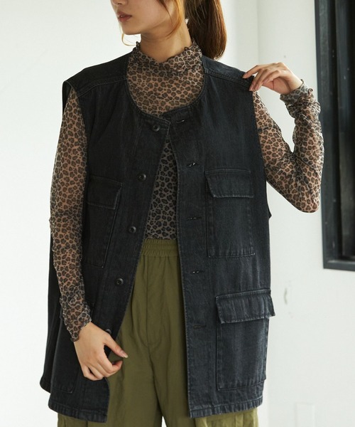 PBLIM（ページボーイリム）の「PAGEBOYLIM/ノーカラーミリタリーベスト（ベスト・レディース・カーキ/ブラック系その他/レオパード・FREE）」の21枚目の写真