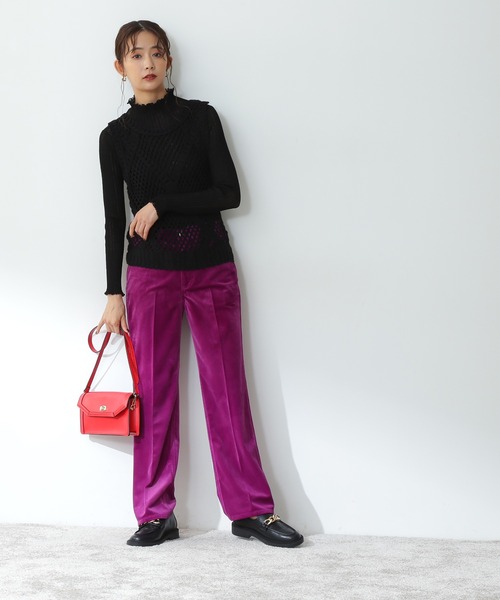 N.（N. Natural Beauty Basic）（エヌエヌナチュラルビューティーベーシック）の「【松井愛莉さん着用】《n.'look》◆シャイニーコーデュロイパンツ（その他パンツ・レディース・イエロー/パープル・MEDIUM）」の9枚目の写真