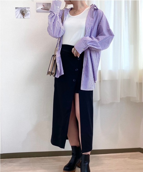 CECIL McBEE（セシルマクビー）の「ストライプシャツ（シャツ/ブラウス・レディース・パープル/ネイビー/グリーン・MEDIUM/LARGE）」の3枚目の写真