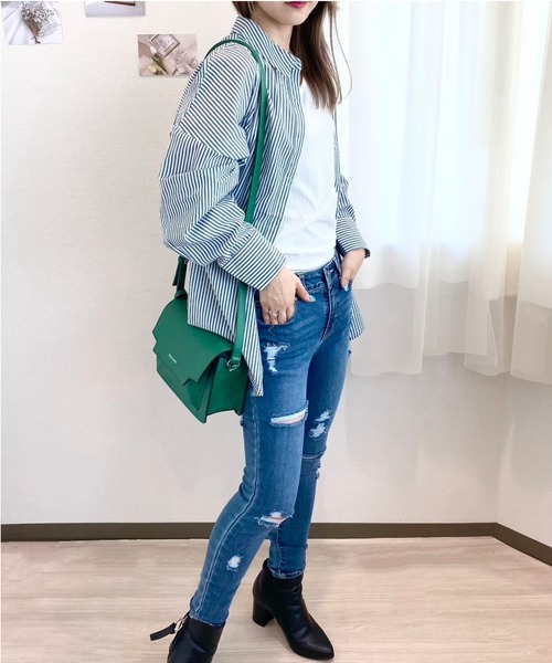 CECIL McBEE（セシルマクビー）の「ストライプシャツ（シャツ/ブラウス・レディース・パープル/ネイビー/グリーン・MEDIUM/LARGE）」の5枚目の写真