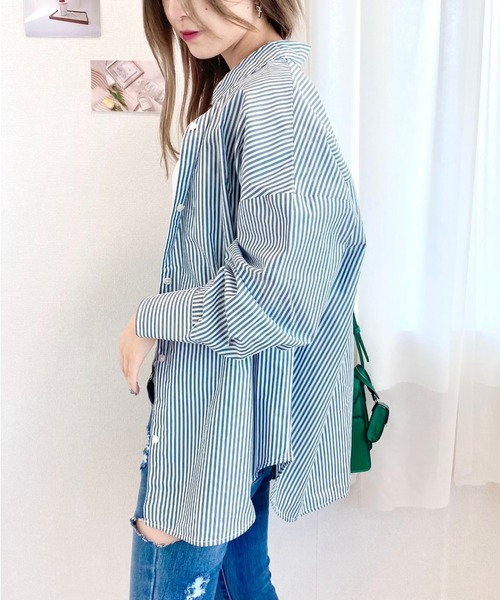 CECIL McBEE（セシルマクビー）の「ストライプシャツ（シャツ/ブラウス・レディース・パープル/ネイビー/グリーン・MEDIUM/LARGE）」の7枚目の写真