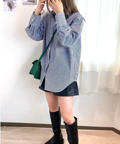 CECIL McBEE（セシルマクビー）の「ストライプシャツ（シャツ/ブラウス・レディース・パープル/ネイビー/グリーン・MEDIUM/LARGE）」の9枚目の写真