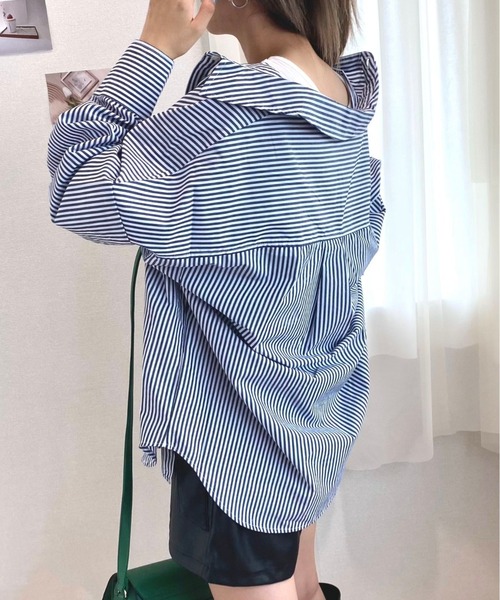 CECIL McBEE（セシルマクビー）の「ストライプシャツ（シャツ/ブラウス・レディース・パープル/ネイビー/グリーン・MEDIUM/LARGE）」の10枚目の写真