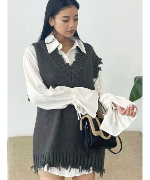 EMODA（エモダ）の「カフデザインロングシャツ（シャツ/ブラウス・レディース・ホワイト/ブラック・FREE）」の14枚目の写真