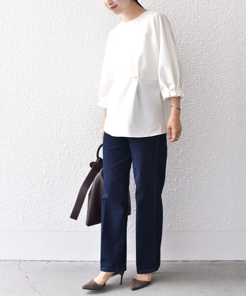 SHIPS（シップス）の「*〈手洗い可能〉スカラップレースペプラム2ＷＡＹブラウス◆（シャツ/ブラウス・レディース・ブラック/オフホワイト/グリーン/ダークブルー・ONE SIZE）」の22枚目の写真