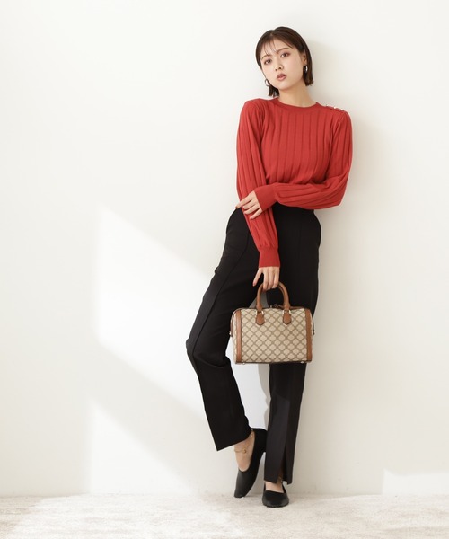 N.（N. Natural Beauty Basic）（エヌエヌナチュラルビューティーベーシック）の「【松井愛莉さん着用】◆モノグラムジャガードボストンバッグ（ボストンバッグ・レディース・ベージュ/ネイビー・ﾌﾘ-）」の5枚目の写真