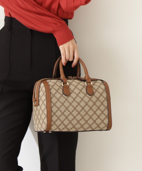 N.（N. Natural Beauty Basic）（エヌエヌナチュラルビューティーベーシック）の「【松井愛莉さん着用】◆モノグラムジャガードボストンバッグ（ボストンバッグ・レディース・ベージュ/ネイビー・ﾌﾘ-）」の8枚目の写真