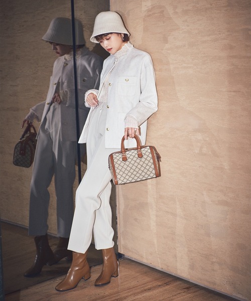 N.（N. Natural Beauty Basic）（エヌエヌナチュラルビューティーベーシック）の「【松井愛莉さん着用】◆モノグラムジャガードボストンバッグ（ボストンバッグ・レディース・ベージュ/ネイビー・ﾌﾘ-）」の7枚目の写真