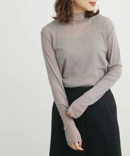 Green　Parks（グリーンパークス）の「綿メッシュタートルインナー＊（Tシャツ/カットソー・レディース・ブラウン/グレー/オフホワイト/サックスブルー/ピンク/イエロー・FREE）」の3枚目の写真