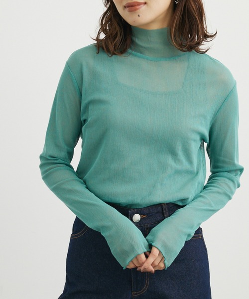 Green　Parks（グリーンパークス）の「綿メッシュタートルインナー＊（Tシャツ/カットソー・レディース・ブラウン/グレー/オフホワイト/サックスブルー/ピンク/イエロー・FREE）」の4枚目の写真