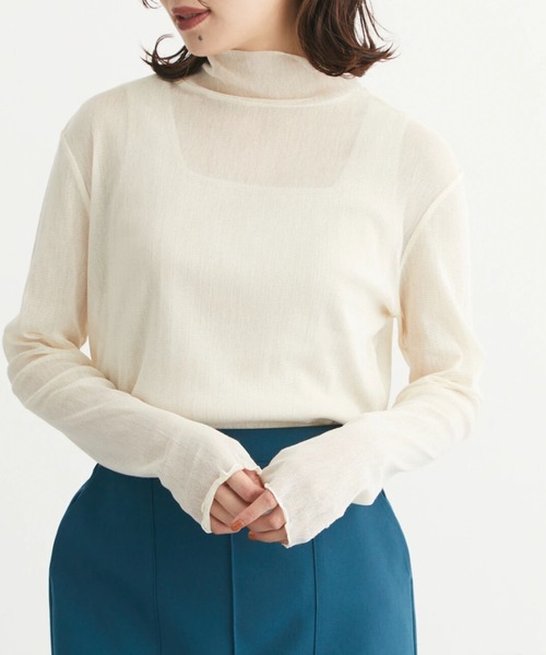 Green　Parks（グリーンパークス）の「綿メッシュタートルインナー＊（Tシャツ/カットソー・レディース・ブラウン/グレー/オフホワイト/サックスブルー/ピンク/イエロー・FREE）」の5枚目の写真