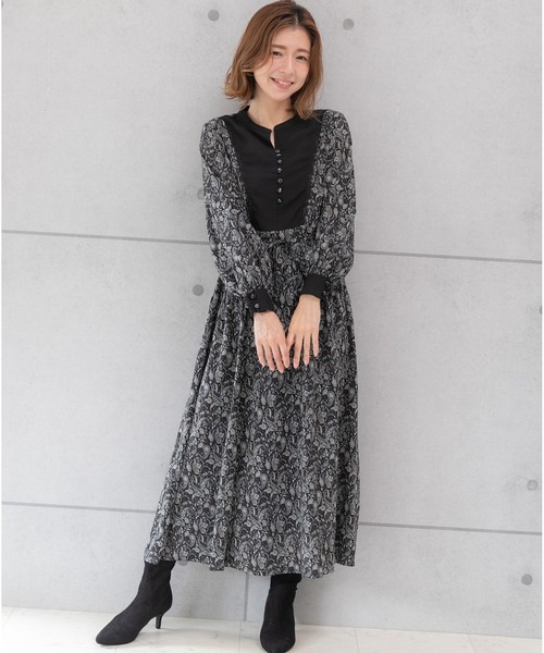 セール プリントコンビ ワンピース Preferir プレフェリール のワンピース プリントコンビ ワンピース ワンピース Preferir プレフェリール のファッション 配色 配色