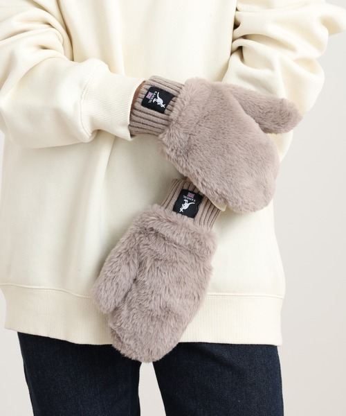 KANGOL(カンゴール)の「KANGOL フェイクファーミトン(手袋・メンズ・ブラック/アイボリー/グレイッシュベージュ/ダークオレンジ/パープル/ミント/ピンク/チャコール/ベージュ系その他/コーラルピンク/オフホワイト/チャコールグレー/ブラックミックス・FREE)」の7枚目の写真