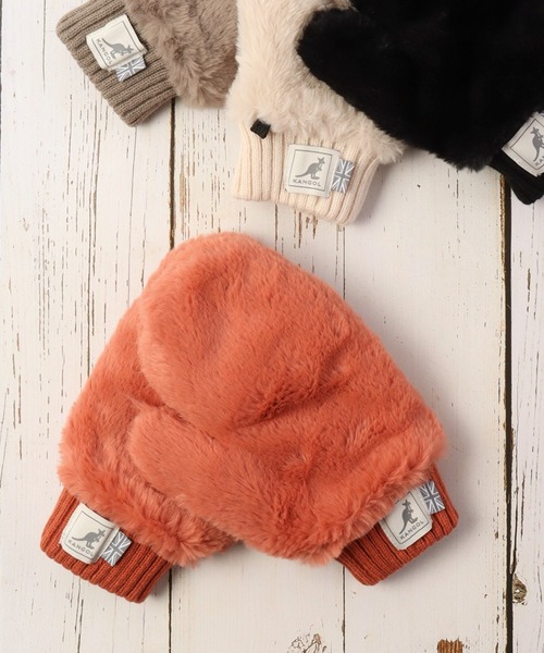 KANGOL(カンゴール)の「KANGOL フェイクファーミトン(手袋・メンズ・ブラック/アイボリー/グレイッシュベージュ/ダークオレンジ/パープル/ミント/ピンク/チャコール/ベージュ系その他/コーラルピンク/オフホワイト/チャコールグレー/ブラックミックス・FREE)」の13枚目の写真