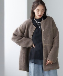 大きいサイズ パイピングノーカラーボアコート