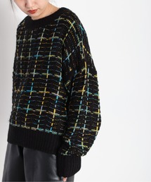 ミックスカラーツイードチェックニット