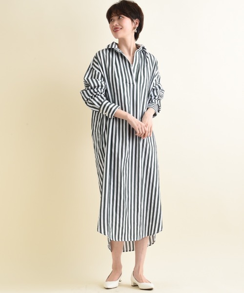 INTERPLANET（インタープラネット）の「ワイドストライプシャツワンピース（シャツワンピース・レディース・グリーン/ベージュ/ネイビー・FREE）」の18枚目の写真