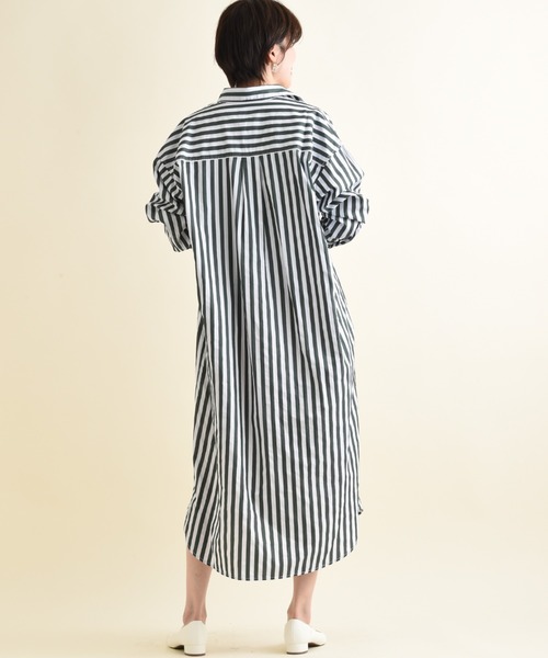 INTERPLANET（インタープラネット）の「ワイドストライプシャツワンピース（シャツワンピース・レディース・グリーン/ベージュ/ネイビー・FREE）」の20枚目の写真