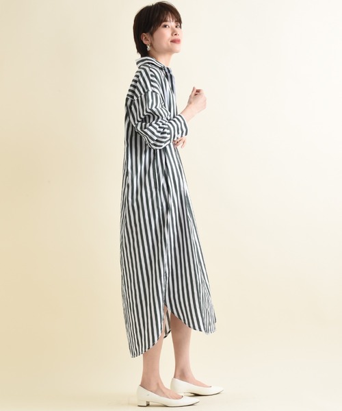 INTERPLANET（インタープラネット）の「ワイドストライプシャツワンピース（シャツワンピース・レディース・グリーン/ベージュ/ネイビー・FREE）」の21枚目の写真