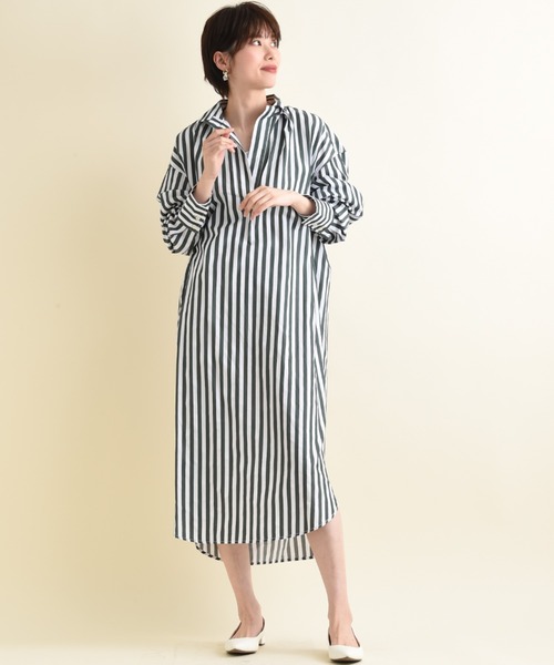 INTERPLANET（インタープラネット）の「ワイドストライプシャツワンピース（シャツワンピース・レディース・グリーン/ベージュ/ネイビー・FREE）」の22枚目の写真