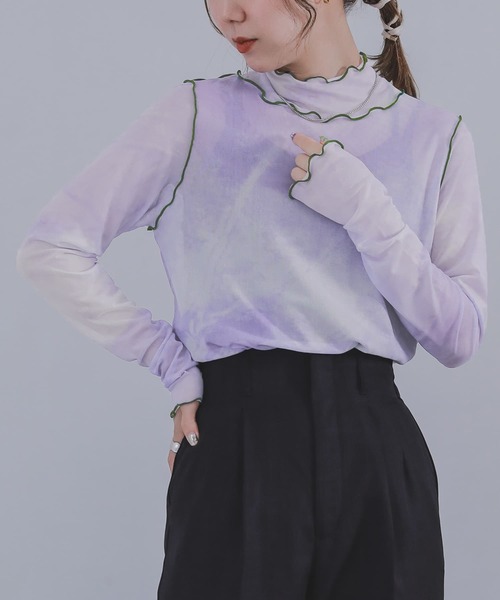 n'OrLABEL(ノアールレーベル)の「『ニュアンス柄ハイネックシアーカットソー』(Tシャツ/カットソー・レディース・パープル/オレンジ/ブラック・M/L/LL)」の3枚目の写真