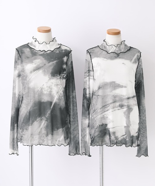 n'OrLABEL(ノアールレーベル)の「『ニュアンス柄ハイネックシアーカットソー』(Tシャツ/カットソー・レディース・パープル/オレンジ/ブラック・M/L/LL)」の19枚目の写真