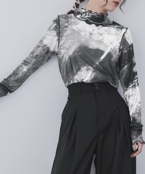 n'OrLABEL(ノアールレーベル)の「『ニュアンス柄ハイネックシアーカットソー』(Tシャツ/カットソー・レディース・パープル/オレンジ/ブラック・M/L/LL)」の14枚目の写真