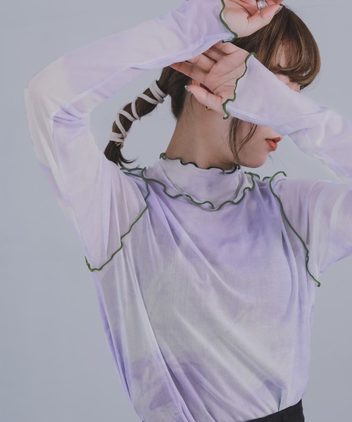 n'OrLABEL(ノアールレーベル)の「『ニュアンス柄ハイネックシアーカットソー』(Tシャツ/カットソー・レディース・パープル/オレンジ/ブラック・M/L/LL)」の12枚目の写真