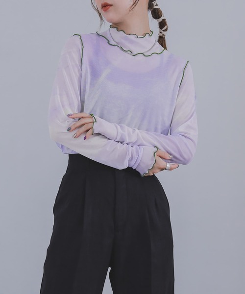 tシャツ 「unnome」ニュアンス柄ハイネックシアーTシャツ レディース nemne tシャツ 「unnome」ニュアンス柄ハイネックシアーTシャツ