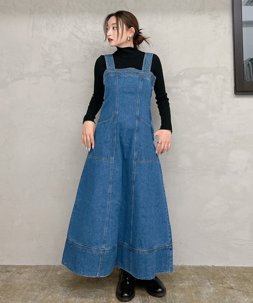 Vicente（ヴィセンテ）の「Denim long op（ワンピース・レディース・ブラック/ブルー・FREE）」の2枚目の写真