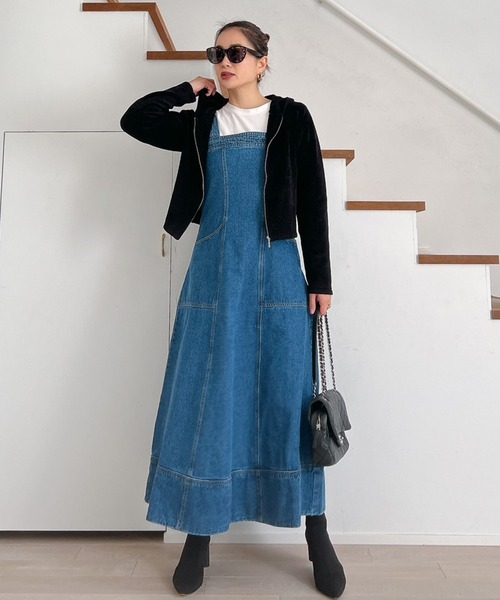 Vicente（ヴィセンテ）の「Denim long op（ワンピース・レディース・ブラック/ブルー・FREE）」の4枚目の写真