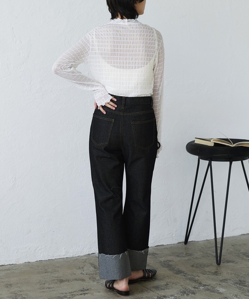 LIAN(リアン)の「シャーリングシアーハイネックプルオーバー(その他トップス・レディース・イエロー/ブラック/オフホワイト・FREE)」の7枚目の写真