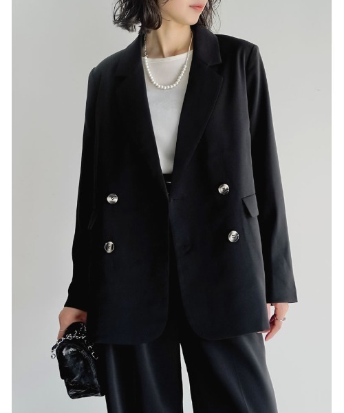 Re:EDIT（リエディ）の「[入卒式 セレモニー]ダブルテーラードジャケット（テーラードジャケット・レディース・ホワイト/ブラック/グレー/グレイッシュベージュ/ベージュ/イエロー/ピンク/ネイビー/ブラウン/ミント/ブルー・MEDIUM/LARGE）」の22枚目の写真