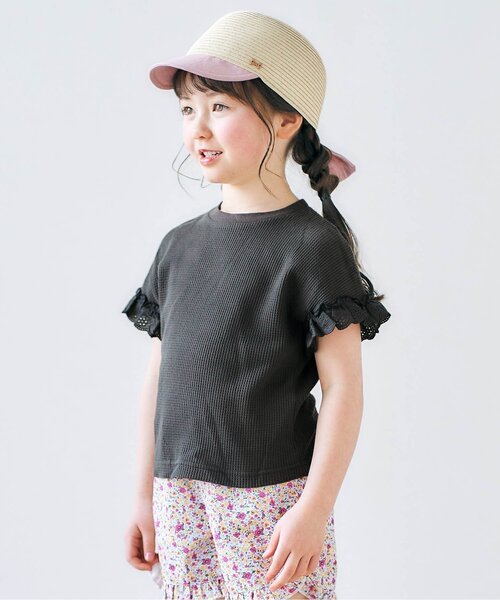 apres les cours（アプレレクール）の「ワッフルフリルTシャツ（Tシャツ/カットソー・キッズ・チャコール/ピンク/その他2/アイボリー/ブルー・130/110/100/80/90/120/140）」の3枚目の写真