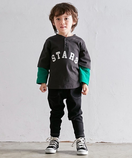 petit main（プティマイン）の「フライスサルエルパンツ（その他パンツ・キッズ・アイボリー/オレンジ/ブラック/オフホワイト/ライトグリーン/ベージュ・110cm/120cm/90cm/100cm/80ｃｍ）」の3枚目の写真