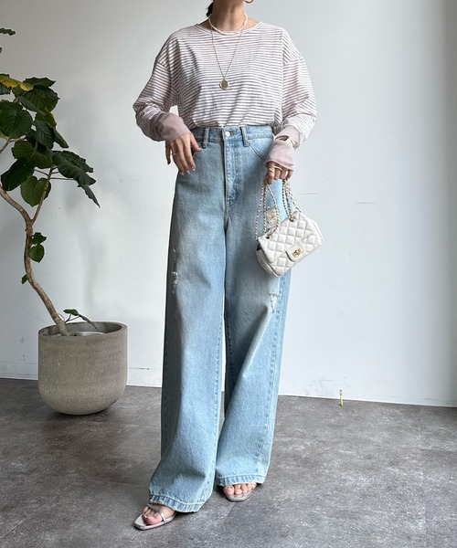 DouDou（ドゥドゥ）の「SS 袖シアーボーダーTEE（Tシャツ/カットソー・レディース・ピンク/ブラック/ベージュ/ピンク系その他/ネイビー/レッド・FREE）」の19枚目の写真