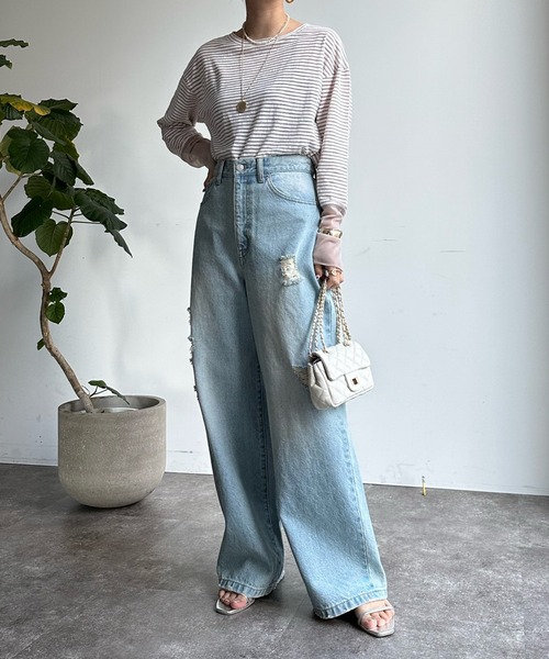 DouDou（ドゥドゥ）の「SS 袖シアーボーダーTEE（Tシャツ/カットソー・レディース・ピンク/ブラック/ベージュ/ピンク系その他/ネイビー/レッド・FREE）」の20枚目の写真