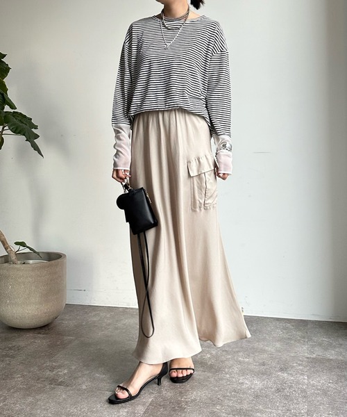 DouDou（ドゥドゥ）の「SS 袖シアーボーダーTEE（Tシャツ/カットソー・レディース・ピンク/ブラック/ベージュ/ピンク系その他/ネイビー/レッド・FREE）」の8枚目の写真