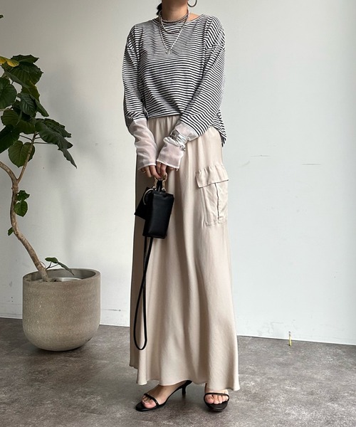 DouDou（ドゥドゥ）の「SS 袖シアーボーダーTEE（Tシャツ/カットソー・レディース・ピンク/ブラック/ベージュ/ピンク系その他/ネイビー/レッド・FREE）」の10枚目の写真