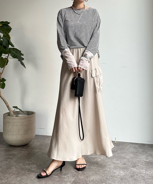 DouDou（ドゥドゥ）の「SS 袖シアーボーダーTEE（Tシャツ/カットソー・レディース・ピンク/ブラック/ベージュ/ピンク系その他/ネイビー/レッド・FREE）」の11枚目の写真