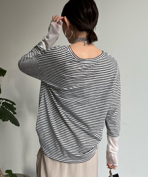 DouDou（ドゥドゥ）の「SS 袖シアーボーダーTEE（Tシャツ/カットソー・レディース・ピンク/ブラック/ベージュ/ピンク系その他/ネイビー/レッド・FREE）」の16枚目の写真