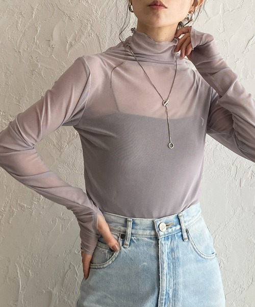 She's Closet(シーズクローゼット)の「指穴付きフィンガーホールマーブルニュアンス柄長袖ハイネックメッシュシアープルオーバートップス(Tシャツ/カットソー・レディース・ブラック/ブルー/ライトグレー/ベージュ/グレー/チャコールグレー/ピンク/ダークブルー/アイボリー/イエロー/ホワイト/チャコール/グレー系その他・FREE)」の7枚目の写真