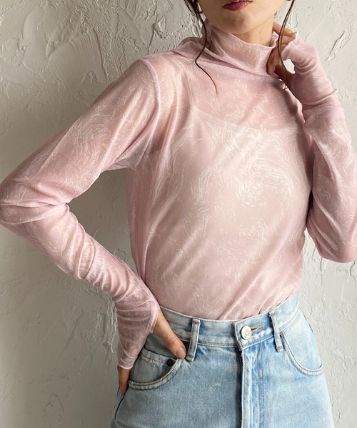 She's Closet(シーズクローゼット)の「指穴付きフィンガーホールマーブルニュアンス柄長袖ハイネックメッシュシアープルオーバートップス(Tシャツ/カットソー・レディース・ブラック/ブルー/ライトグレー/ベージュ/グレー/チャコールグレー/ピンク/ダークブルー/アイボリー/イエロー/ホワイト/チャコール/グレー系その他・FREE)」の13枚目の写真