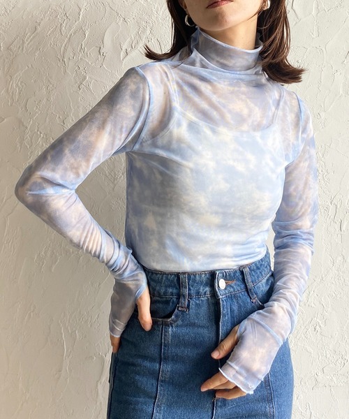 She's Closet(シーズクローゼット)の「指穴付きフィンガーホールマーブルニュアンス柄長袖ハイネックメッシュシアープルオーバートップス(Tシャツ/カットソー・レディース・ブラック/ブルー/ライトグレー/ベージュ/グレー/チャコールグレー/ピンク/ダークブルー/アイボリー/イエロー/ホワイト/チャコール/グレー系その他・FREE)」の10枚目の写真