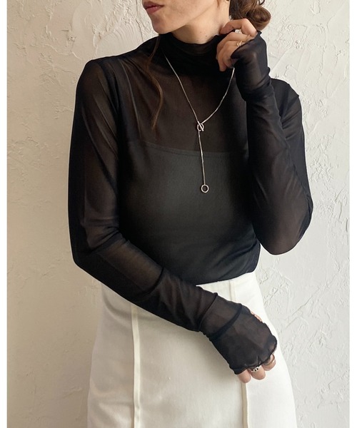 She's Closet(シーズクローゼット)の「指穴付きフィンガーホールマーブルニュアンス柄長袖ハイネックメッシュシアープルオーバートップス(Tシャツ/カットソー・レディース・ブラック/ブルー/ライトグレー/ベージュ/グレー/チャコールグレー/ピンク/ダークブルー/アイボリー/イエロー/ホワイト/チャコール/グレー系その他・FREE)」の15枚目の写真