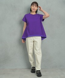 Arinomama オーガニックコットン裾切替フレア半袖Tシャツ